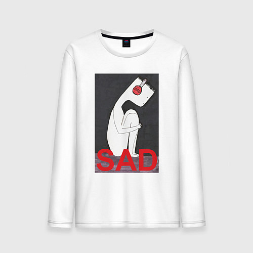 Мужской лонгслив Грустяш слушает музыку / Белый – фото 1