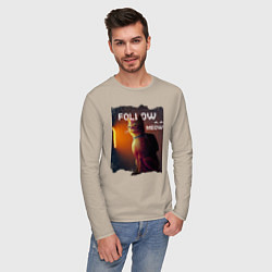 Лонгслив хлопковый мужской STRAY FOLLOW MEOW, цвет: миндальный — фото 2