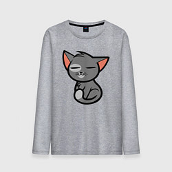 Лонгслив хлопковый мужской Анимешный серый котик сидит, цвет: меланж