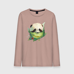 Лонгслив хлопковый мужской Детёныш панды в гнезде из листьев, цвет: пыльно-розовый