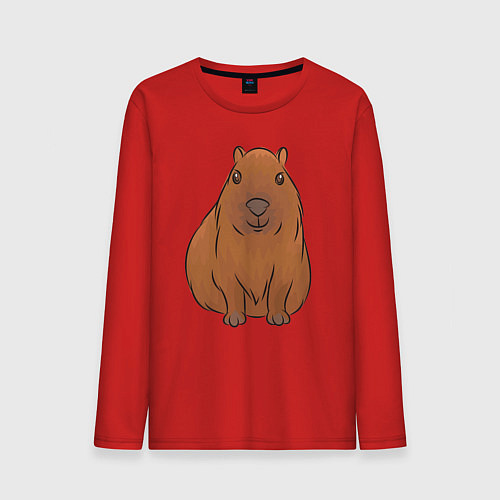 Мужской лонгслив Капибара сидит и радуется / Красный – фото 1