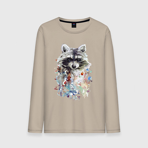 Мужской лонгслив Мордочка енота - акварель / Миндальный – фото 1
