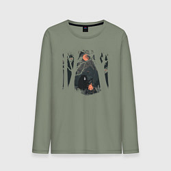 Лонгслив хлопковый мужской Оранжевая луна и песни под гитару, цвет: авокадо