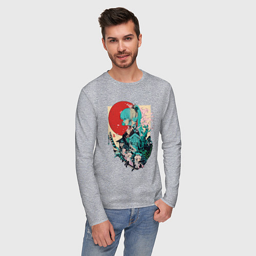 Мужской лонгслив Аяка самурай - Геншин Импакт / Меланж – фото 3
