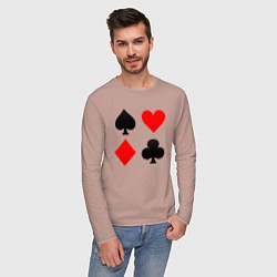Лонгслив хлопковый мужской Четыре масти игральных карт, цвет: пыльно-розовый — фото 2