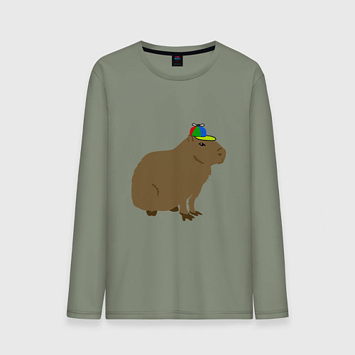 Мужской лонгслив Капибара с кепкой-пропеллером / Авокадо – фото 1