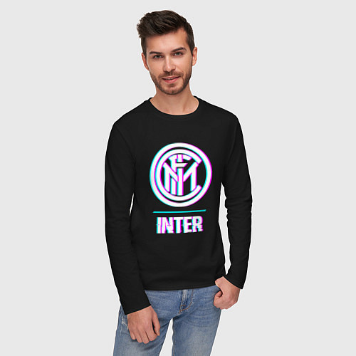 Мужской лонгслив Inter FC в стиле glitch / Черный – фото 3