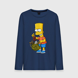 Лонгслив хлопковый мужской Барт Симпсон разбирает свой рюкзак, цвет: тёмно-синий