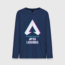 Лонгслив хлопковый мужской Apex Legends в стиле glitch и баги графики, цвет: тёмно-синий