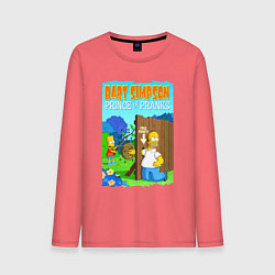 Лонгслив хлопковый мужской Барт Симпсон дурит своего батю - розыгрыш, цвет: коралловый