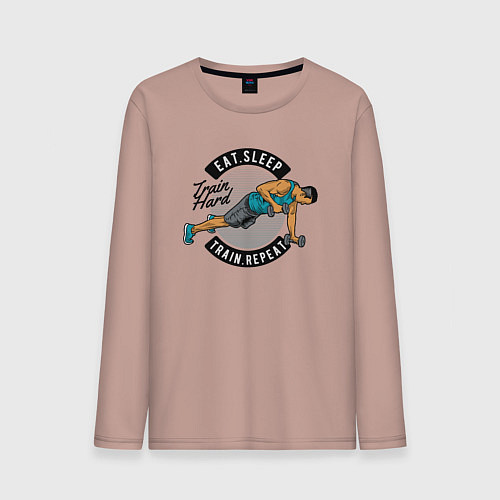 Мужской лонгслив Eat, sleep, train repeat / Пыльно-розовый – фото 1