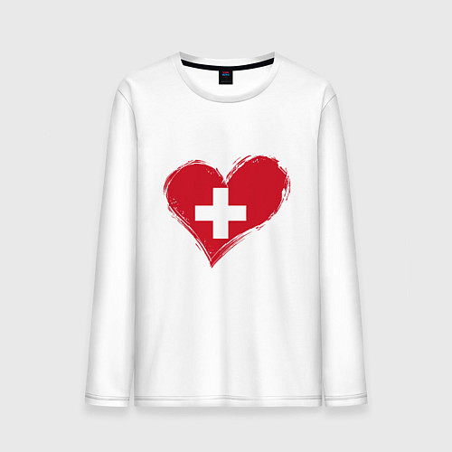 Мужской лонгслив Сердце - Швейцария / Белый – фото 1