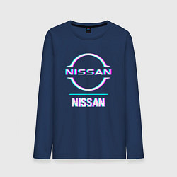 Лонгслив хлопковый мужской Значок Nissan в стиле glitch, цвет: тёмно-синий