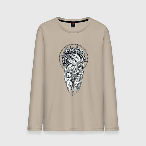 Мужской лонгслив Чёрно-белое тату на руках / Миндальный – фото 1