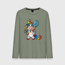 Мужской лонгслив Праздничный единорог с тортиком