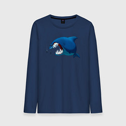 Лонгслив хлопковый мужской Огромная акула и два аквалангиста, цвет: тёмно-синий