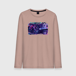 Лонгслив хлопковый мужской Мотоцикл в стиле киберпанк, цвет: пыльно-розовый