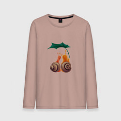 Лонгслив хлопковый мужской Пара улиток под листом, цвет: пыльно-розовый