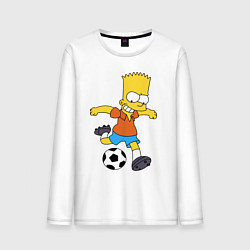Лонгслив хлопковый мужской Барт Симпсон бьёт по футбольному мячу, цвет: белый