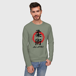 Лонгслив хлопковый мужской Jiu jitsu red splashes logo, цвет: авокадо — фото 2