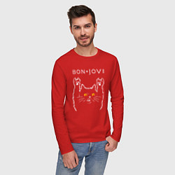Лонгслив хлопковый мужской Bon Jovi rock cat, цвет: красный — фото 2