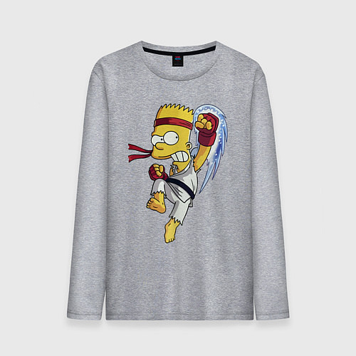 Мужской лонгслив Боец Барт Симпсон - чёрный пояс / Меланж – фото 1