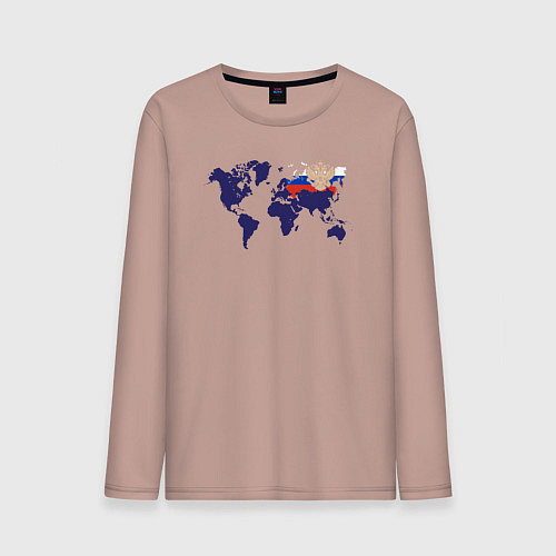 Мужской лонгслив Россия на карте мира / Пыльно-розовый – фото 1