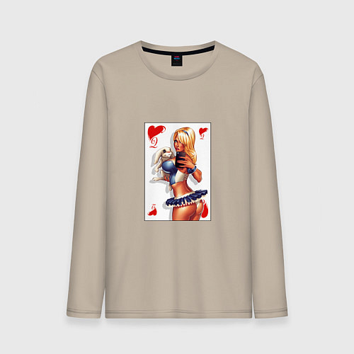 Мужской лонгслив Дама с кроликом на игральной карте / Миндальный – фото 1