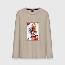 Лонгслив хлопковый мужской Дама с кроликом на игральной карте, цвет: миндальный