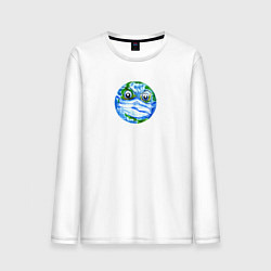 Лонгслив хлопковый мужской Злая планета Земля в маске рисунок, цвет: белый