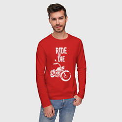 Лонгслив хлопковый мужской Ride or Die винтаж, цвет: красный — фото 2