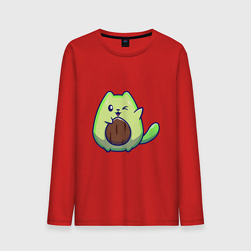 Мужской лонгслив Avocado green cat / Красный – фото 1