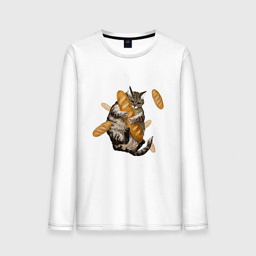Мужской лонгслив Котик и батон / Белый – фото 1