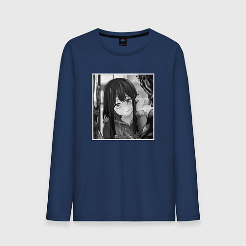 Мужской лонгслив Умиляющаяся Мико / Тёмно-синий – фото 1