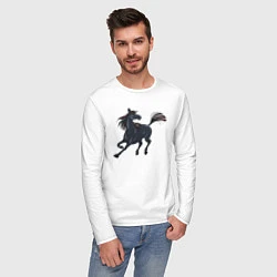 Лонгслив хлопковый мужской Лошадь мустанг, цвет: белый — фото 2