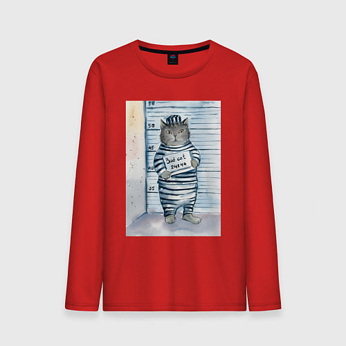 Мужской лонгслив Акварельный рисунок плохой кот / Красный – фото 1