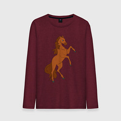 Лонгслив хлопковый мужской Лошадка на задних ногах, цвет: меланж-бордовый