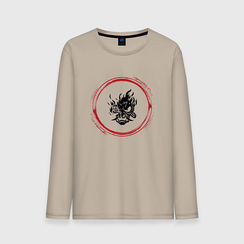 Мужской лонгслив Символ Cyberpunk 2077 и красная краска вокруг / Миндальный – фото 1