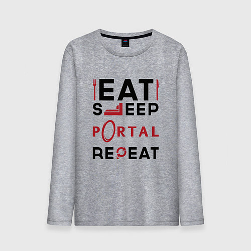 Мужской лонгслив Надпись: eat sleep Portal repeat / Меланж – фото 1