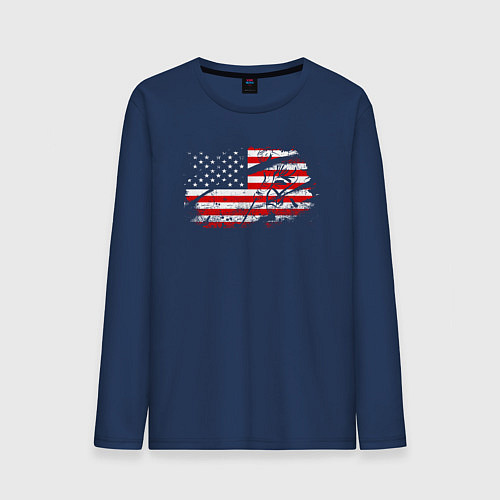 Мужской лонгслив Флаг США с хоккеистом / Тёмно-синий – фото 1