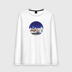 Лонгслив хлопковый мужской Дед Мороз едет на скутере с подарками, цвет: белый