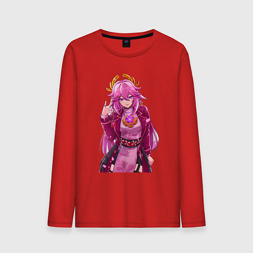 Мужской лонгслив Яэ Мико на стиле - Геншин Импакт / Красный – фото 1