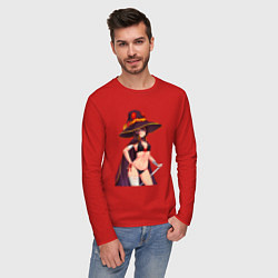 Лонгслив хлопковый мужской Мегумин с жезлом - Коносуба, цвет: красный — фото 2