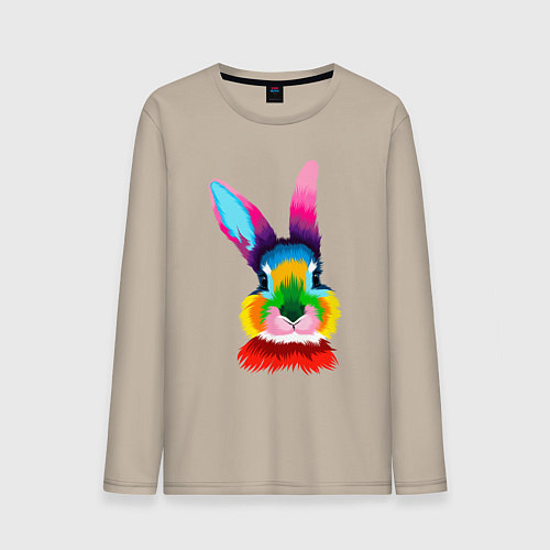Мужской лонгслив Радужный кролик / Миндальный – фото 1