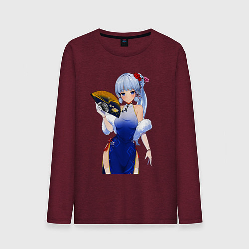 Мужской лонгслив Аяка в красивом платье - Геншин / Меланж-бордовый – фото 1
