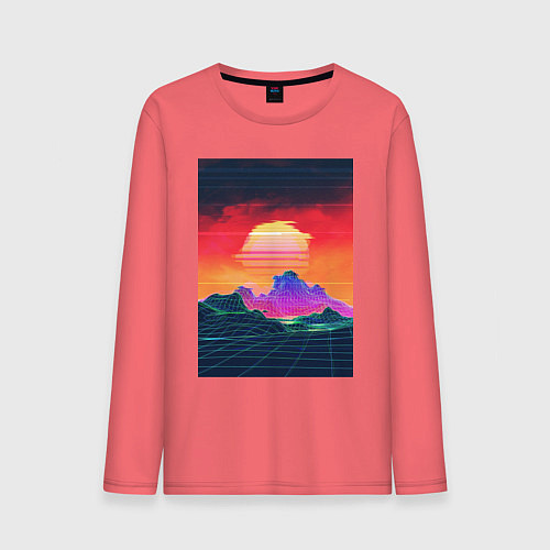 Мужской лонгслив Синтвейв горы на закате / Коралловый – фото 1