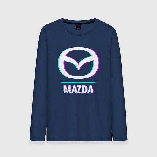Мужской лонгслив Значок Mazda в стиле glitch / Тёмно-синий – фото 1