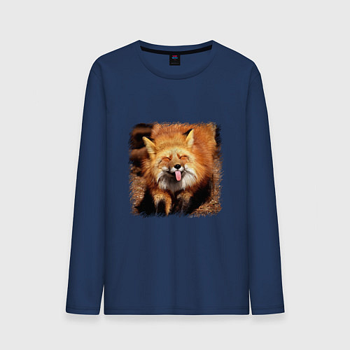 Мужской лонгслив Лиса показывает язык / Тёмно-синий – фото 1