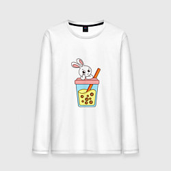 Лонгслив хлопковый мужской Кролик с напитком, цвет: белый
