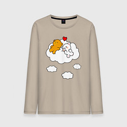 Лонгслив хлопковый мужской Влюбленные медвежата на облаке, цвет: миндальный